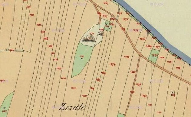 Lom Žežule na mapě Stabilního katastru z roku 1842